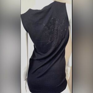 PAULA THOMAS 4 THOMAS WYLDE Cashmere Rhinestone Cross Knit Vest Sweater Gothic